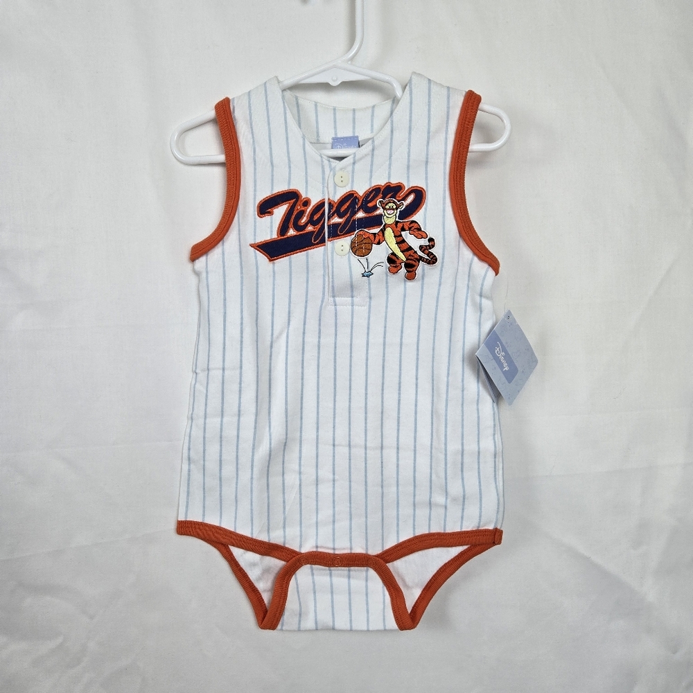Disney Vintage Tigger White Striped Sports‎ Themed Embroidered Bodysuit 24M New